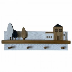 Κρεμάστρα τοίχου DKD Home Decor Ξύλο Urban Σπίτια (40 x 4 x 17 cm)