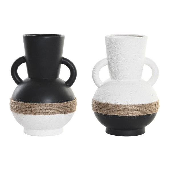 Βάζο DKD Home Decor 16,5 x 16,5 x 24 cm Κεραμικά Μαύρο Καφέ Σχοινί Λευκό (x2)